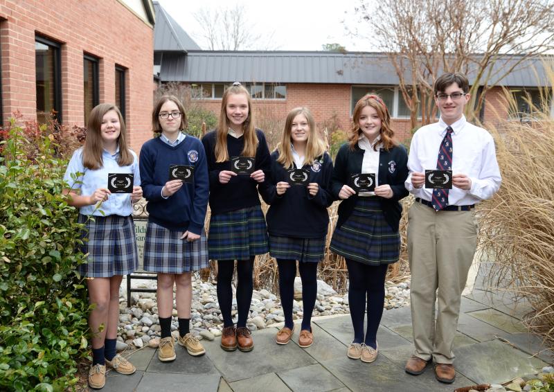Young Authors’ Contest finalists from the Middle School and Upper School at Worcester Prep are (l-r) Morgan Schoch, Berlin, Md., Grade 7, Short Story; Myra Cropper, Berlin, Grade 8, Short Story; Kat McCormick, Bishopville, Md., Grade 9, Poetry; Hannah Perdue, Salisbury, Md., Grade 9, Poetry; Quinn McColgan, Millsboro, Grade 10, Short Story; and Devin Wallace, Berlin, Grade 10, Poetry. Not pictured is Camryn Sofronski, Berlin, Grade 12, Poetry. SUBMITTED PHOTOS